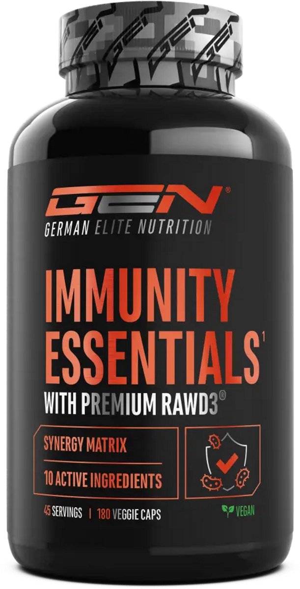 Immunity Essentials – 180 capsules – Immuniteitsondersteuning met vitamine C, D3 en zink – beta-glucan, groene-thee-extract, L-theanine, EGCG, quercetine, echinacea, vlierbes, pijnboombastextract, brandnetel – vegan formule – German Elite Nutrition