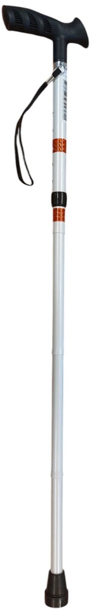 Premis Verstelbare Wandelstok Opvouwbaar – Ergonomische TPR Handgreep – Aluminium Lichtgewicht – 120 kg – Met Polsband & Antislip Dop - Wit met rode biezen