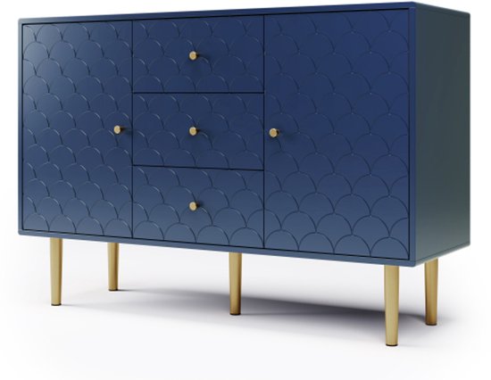 Kast 120x40x83 Dressoir Marineblauw Spaanplaat Met 2 Deuren En 3 Lades Verstelbare Planken Geschikt Voor Woonkamer Slaapkamer