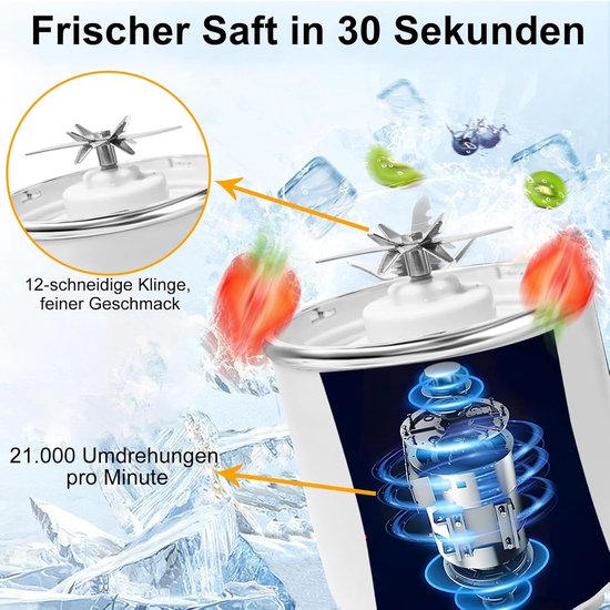 Draagbare blender van 700 ml - Draadloze blender met 12 messen en zelfreinigende functie, USB-C-interface, geschikt voor het maken van smoothies en crèmes, wit. — afbeelding 2