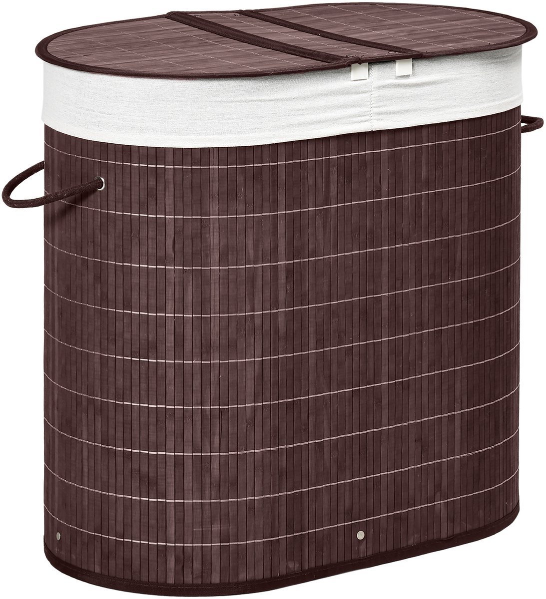 HOMCOM-Wäschekorb-Bambus, Polyester-Baumwollgewebe, Metall-62,5L x 37B x 60,5H cm-Braun