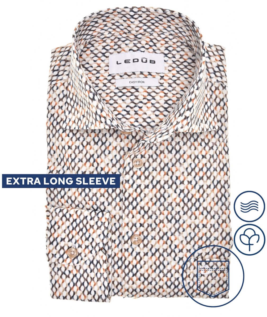 Ledûb overhemd extra lange mouw bruin print