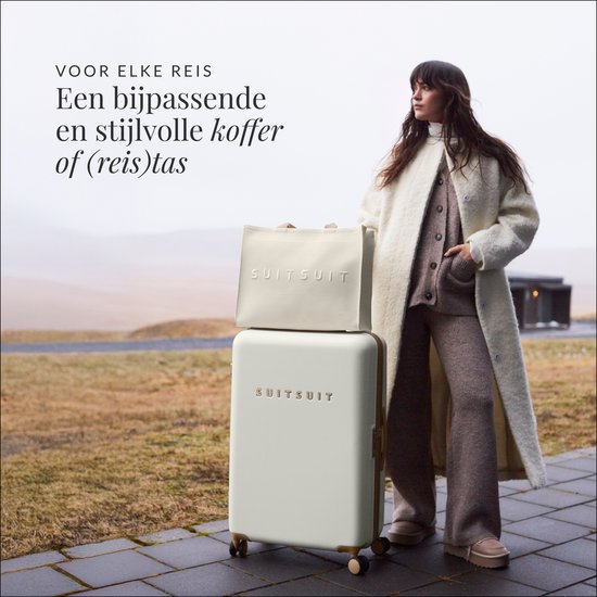 SUITSUIT Reiskoffer 76x51x28 - Reiskoffer met wielen - Veilig TSA cijferslot - Lichtgewicht koffer - Reiskoffer groot - 94L - Fusion koffer White Sawn - Wit