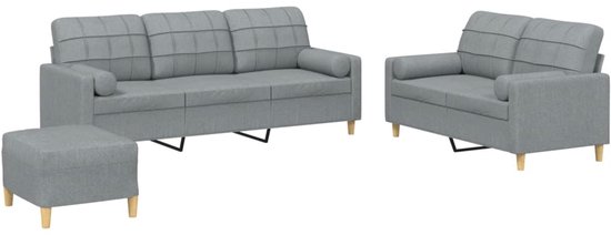 vidaXL - 3 pièces - Ensemble de salon - avec - coussins - tissu - gris clair