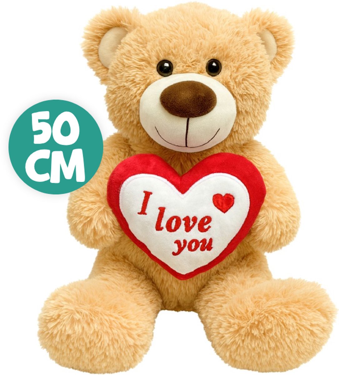 Teddybeer Beige met Rood Hart Love Pluche Knuffel 22 cm - Moederdag knuffelbeertje I love you - Valentijnsdag cadeau voor hem haar - Knuffelbeer Beertje Teddy Liefde Mannen Vrouwen - Valentijn Cadeautje - I Love You / Ik hou van je - Teddy Beer Groot
