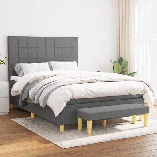 vidaXL - Boxspring - met - matras - stof - donkergrijs - 140x190 - cm