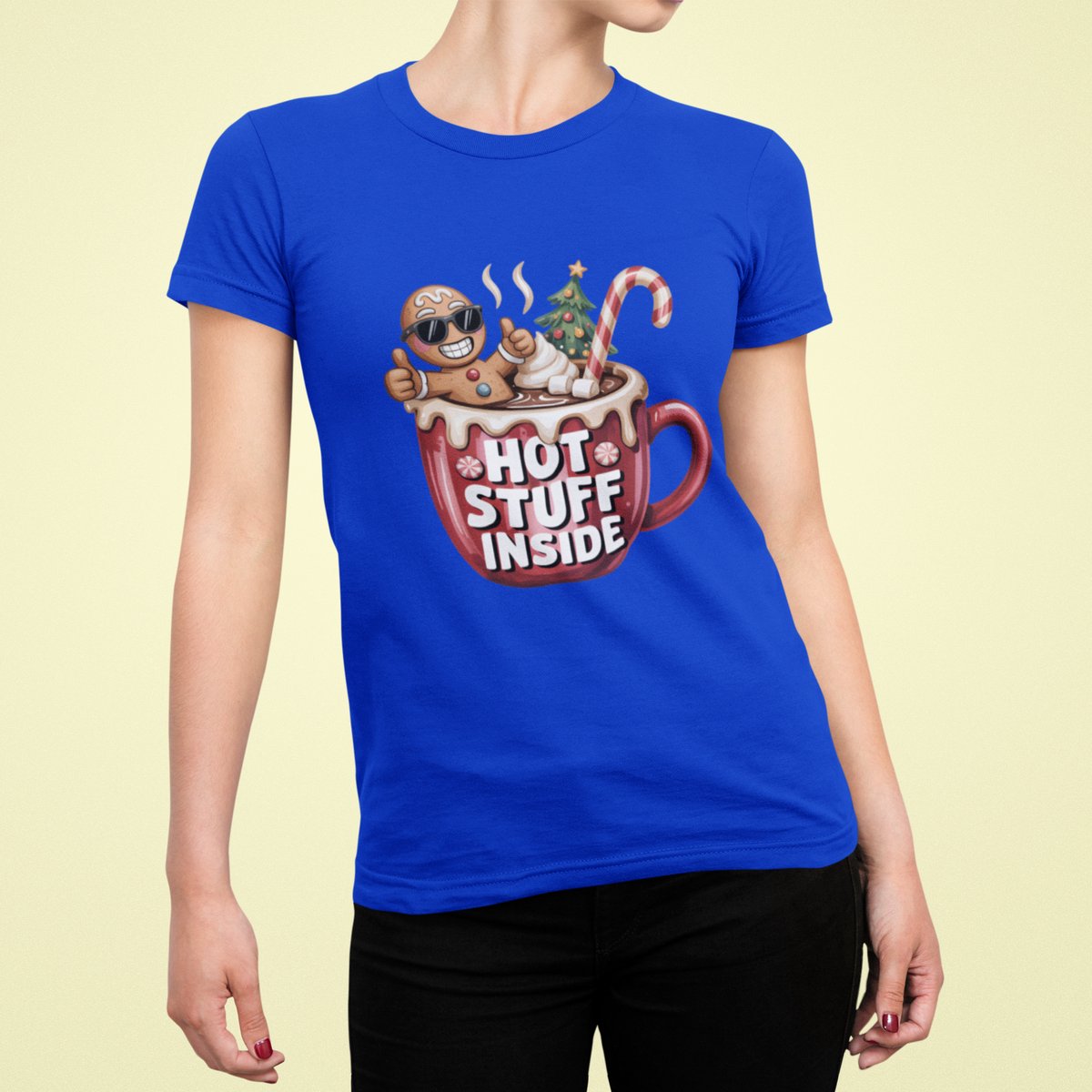 Hot Stuff Inside - T-shirt Vrouw - T-shirt Blauw - Grappig T-shirt - Maat L - Cadeau Vrouwen - Limited Edition