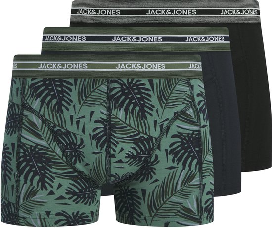 JACK & JONES Jacezra Leaves Men's Trunks Pack of 3, Black