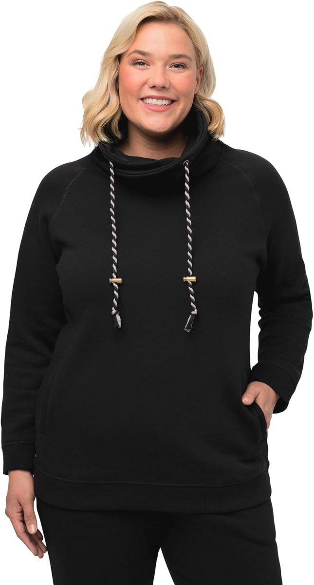 Dames sweatshirt met brede opstaande kraag en koord