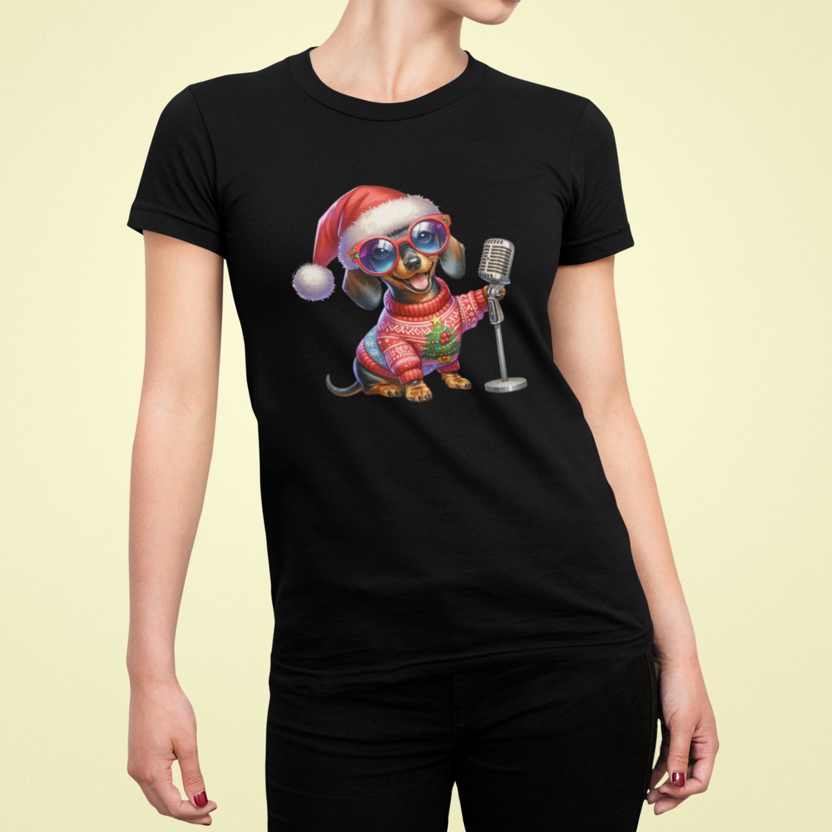 Singing Dog - T-shirt Vrouw - T-shirt Zwart - Kerst T-shirt - Maat XL - Kerst Cadeau Vrouwen - Limited Edition