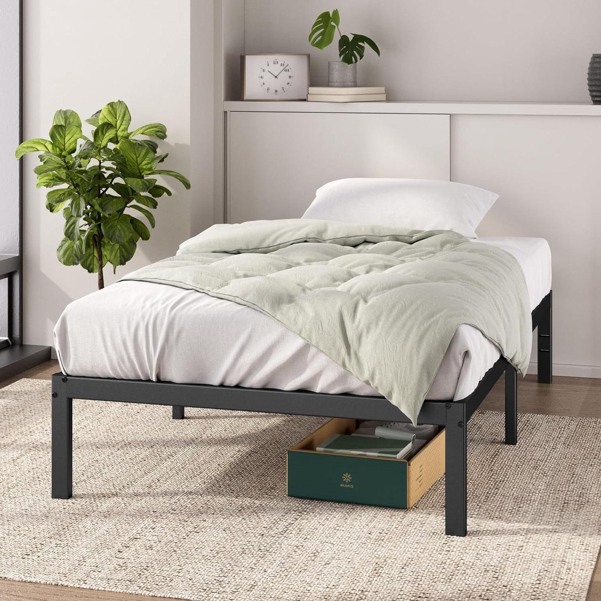 Provento - Bedframe met opbergruimte en metalen platform - Zwart - 90 x 200 cm - Hoogte 36 cm