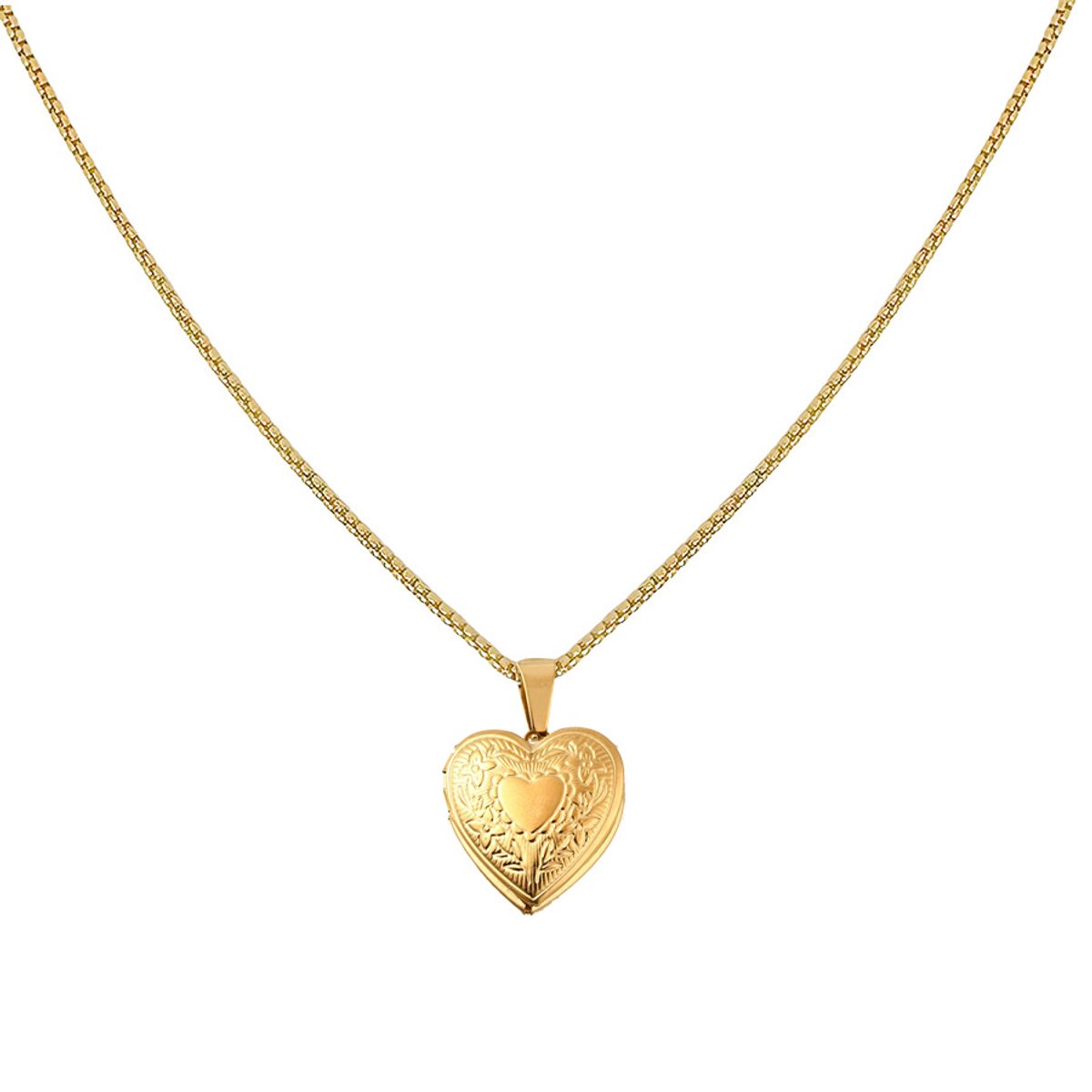 LOUIZ Gouden Medaillon ketting met hartje - Cadeautje - Dames ketting met medaillon voor foto - Stainless Steel Hypoallergeen en Nikkelvrij - Fotohanger ketting - Liefdes Cadeau
