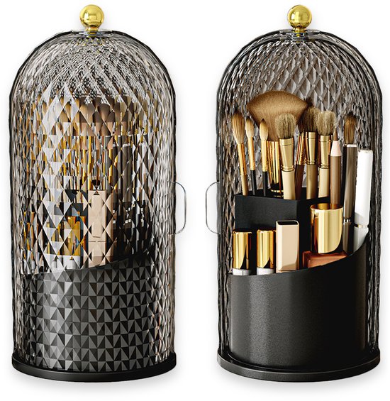 Ainy - Make up organizer diamant zwart transparant 360° draaibaar roterend - waterproof & stofdicht cosmetica opbergbox - elegante decoratie voor slaapkamer. Geschikt voor nagellak accessoires, parfum of makeup kwasten. Kerst cadeau