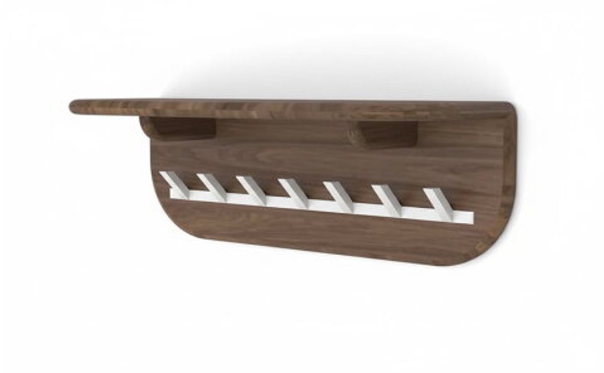 kapstok Aruba met hoedenplank mangohout walnoot - 7 haken - japandi - 60x20x20 cm
