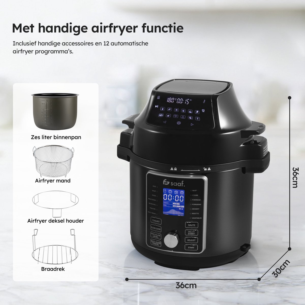 Saaf Multicooker 15,6L 1500W Zwart 24 Programma's - afbeelding 3