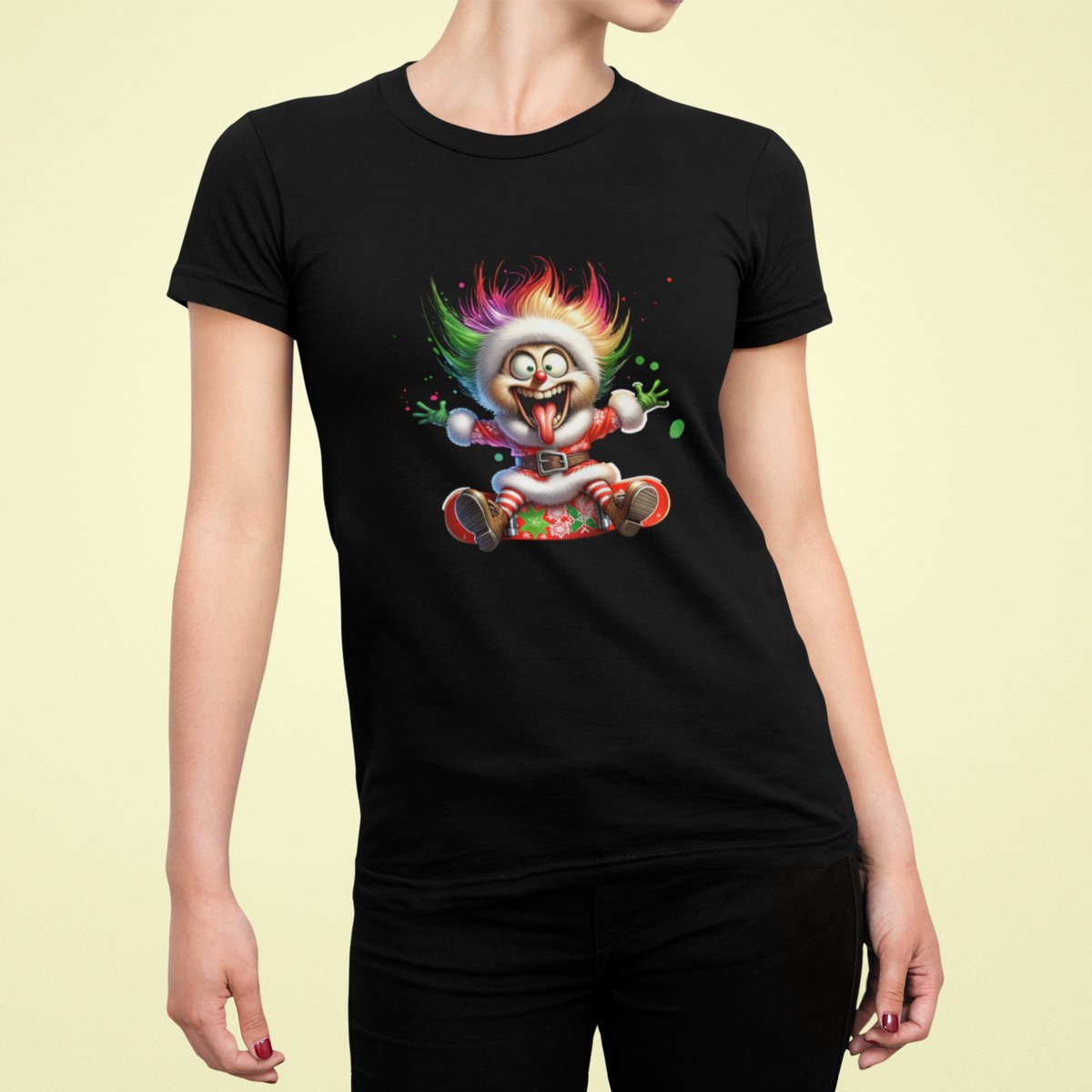 Crazy Energy Santa - T-shirt Vrouw - T-shirt Zwart - Grappig T-shirt - Maat XL - Cadeau Vrouwen - Limited Edition