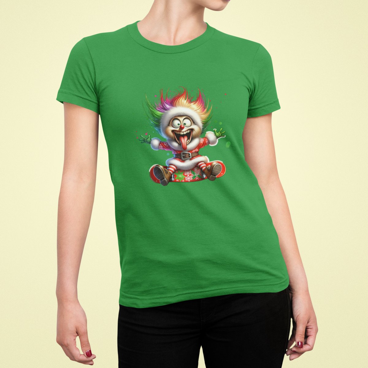 Crazy Energy Santa - T-shirt Vrouw - T-shirt Groen - Grappig T-shirt - Maat S - Cadeau Vrouwen - Limited Edition