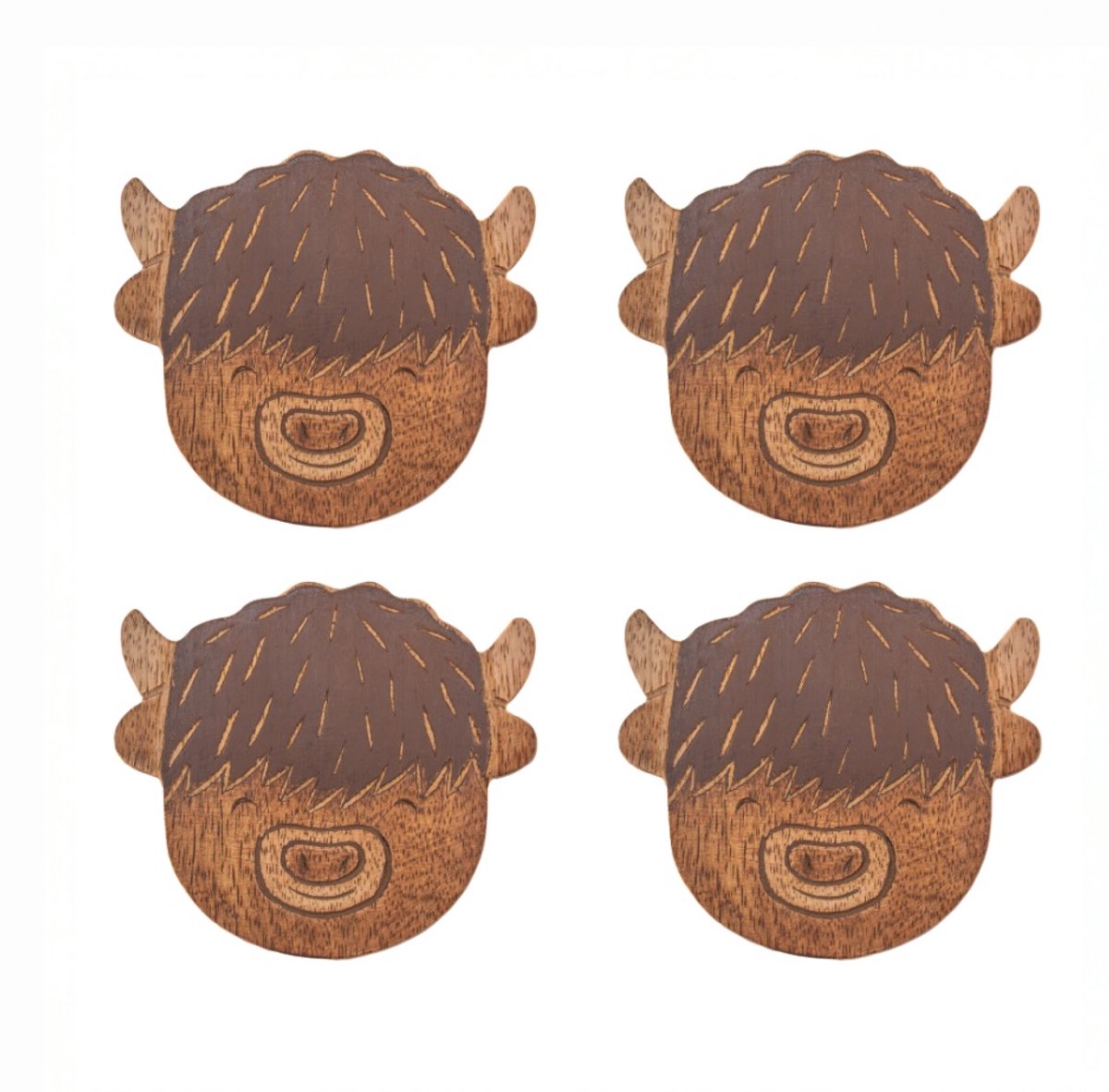 Sass & Belle - Highland Cow - Onderzetters - 4 Stuks