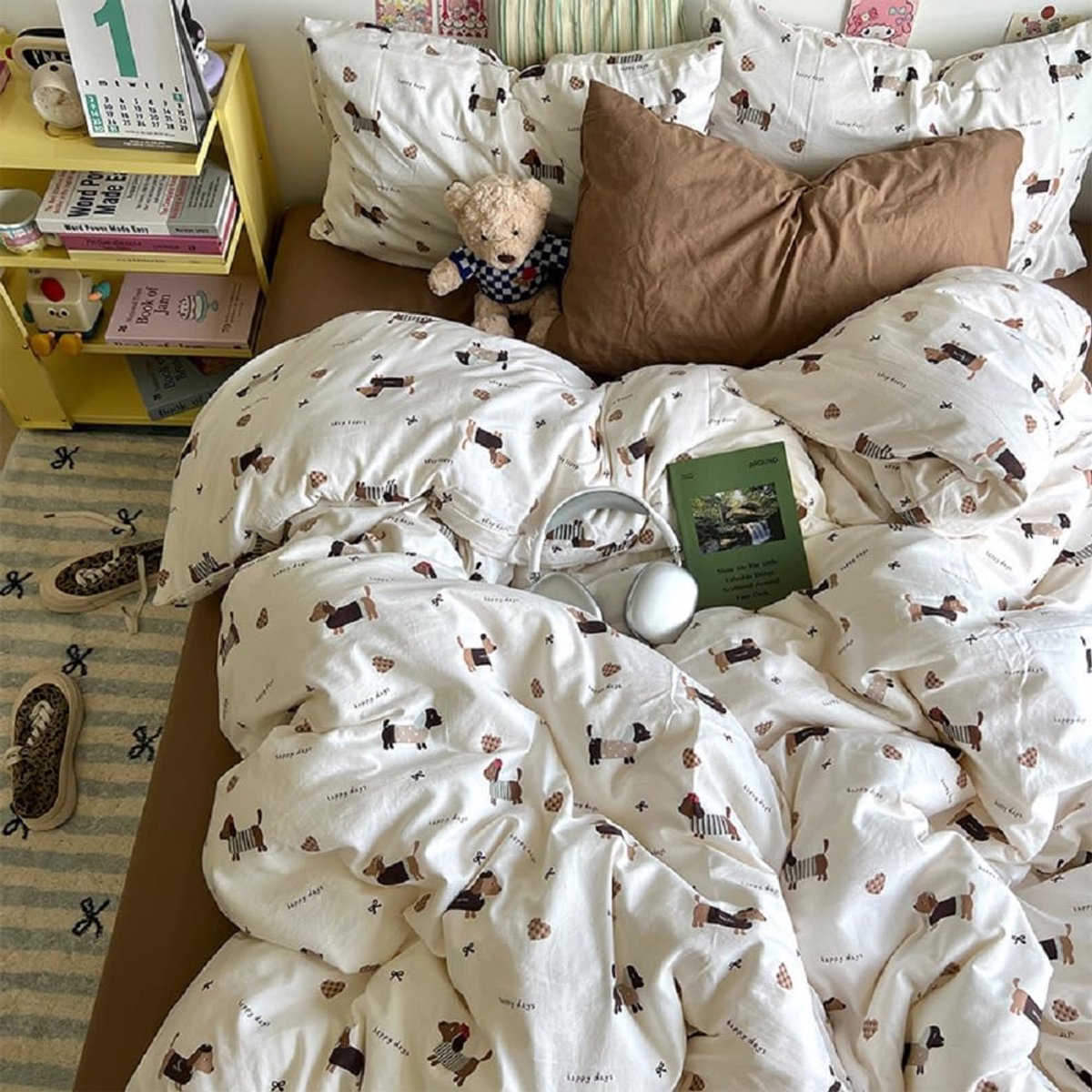 Unyqoos Ademend kinderbeddengoed met teckelmotief en ritssluiting voor meisjes en jongens Meerkleurig