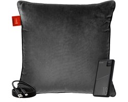 Coozie Oplaadbaar Warmtekussen – Draadloos & Bedraad – 45–65°C – Velvet – 45 x 45 cm – Antracietgrijs – Elektrisch Kussen – Incl. Powerbank – Tot 8 uur warmte