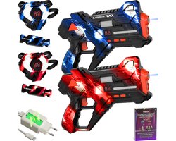 Oplaadbare Lasergame set voor Kinderen + Educatief Boekje - 360° sensoren - Oplaadbaar - 2 Persoons Laser Tag Set met 2 Blasters en Vesten