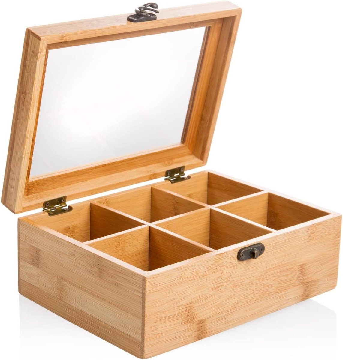 SNJY® Theedoos - Thee Organizer - Thee Houder - 22 x 16 x 9 cm - Lichtbruin