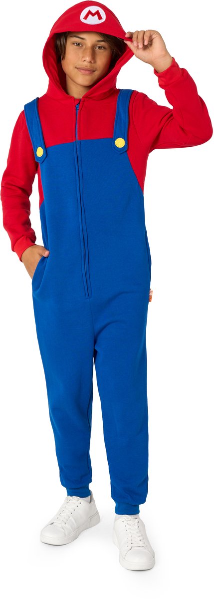 OppoSuits Mario Kids Onesie - Nintendo Huispak - Kinder Kleding voor Mario Outfit - Carnaval - Rood - Maat: S - 92/98 - 98/104 - 2-4 Jaar