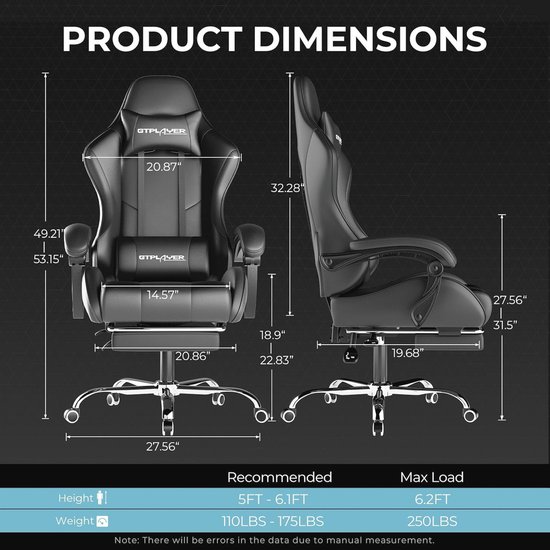 Ergonomische Gamingstoel met Massage en Voetensteun - 150 kg Capaciteit — afbeelding 3