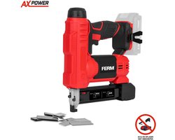 FERM - AX-POWER - SGM1024 - Accu - Tacker - Nietpistool - Spijkerpistool - 20V - Capaciteit: - 30 st/min - Magazijn: - 100 stuks - voor: -Spijkers - en - Nieten - LED werklicht - Softgrip - Zonder accu en lader - Wireless - Staple gun and nail gun.