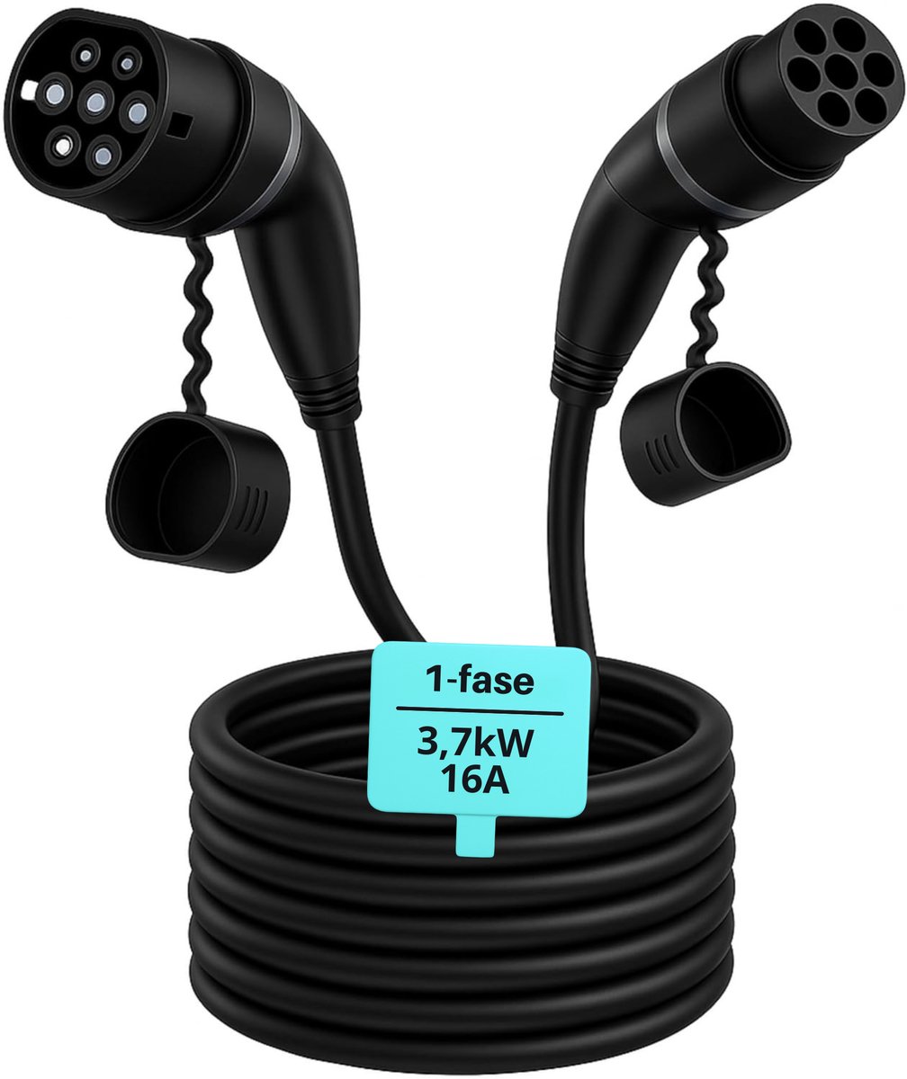 15M Zwarte Laadkabel Type 2 voor Elektrische Auto - Snel Opladen