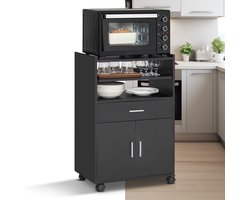 Magnetronkast - Keukenkast - Keukenrek Staand - Ovenkast - 59x92x40 cm - Organizers - Dubbele Draagplank - Aanrecht Organiser - Zwart