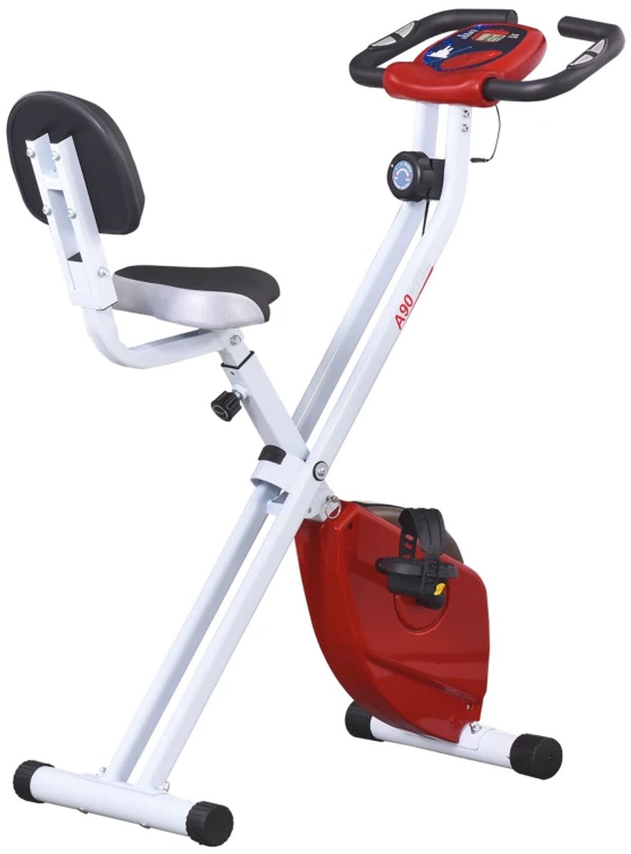 Opvouwbare Magnetische Hometrainer - 8 Verstelbare Weerstandsniveaus - LCD Scherm - Verstelbare Zitting - Hartslagsensoren - Max. Gebruikersgewicht 110 kg - Fietstrainer - Fitnessfiets - Rood+Wit