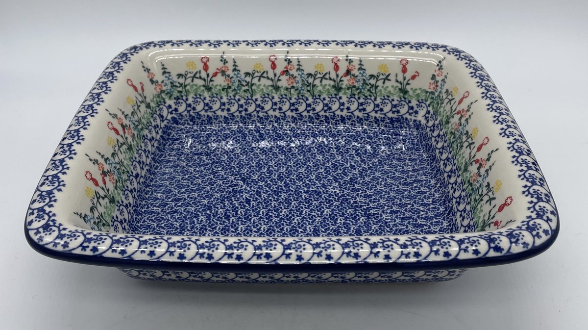 Bunzlau keramiek rechthoekige ovenschaal gekleurde wilde bloemen