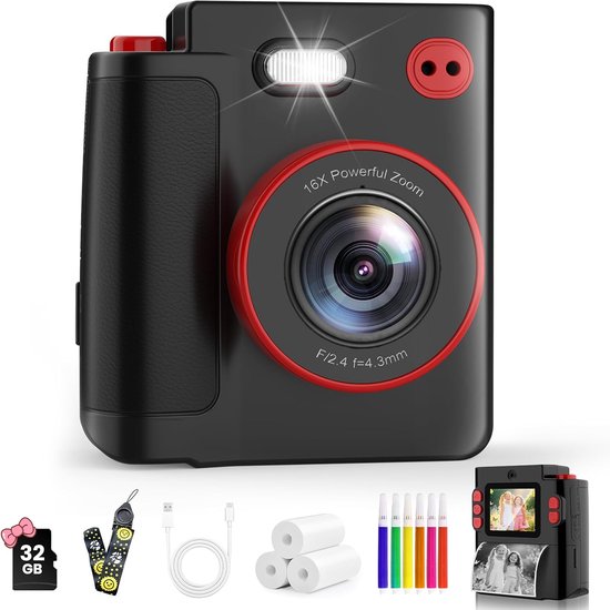 SERIONR Appareil Photo Instantané,2,4 Écran Appareil Photo Enfants,Selfie et Jeux,1080P Camera Photo avec 6 Rouleaux de Papier d'impression et Carte