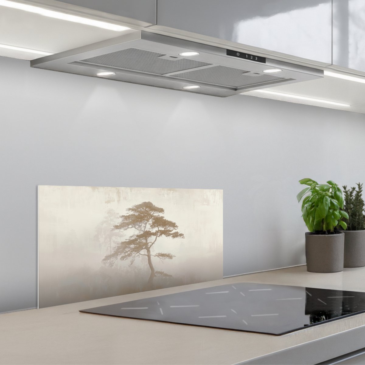 Spatscherm 70x30 cm - Zelfklevende achterwand Boom - Oosterse stijl - Landschap - Keuken muurbeschermer - Spatwand fornuis