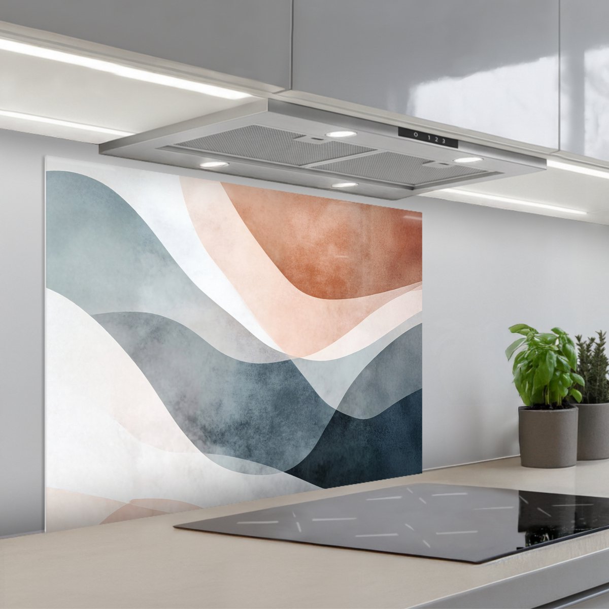 Spatscherm 80x60 cm - Zelfklevende achterwand Abstract - Golven - Blauw - Keuken muurbeschermer - Spatwand fornuis