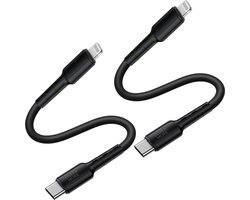 Oplaadkabel geschikt voor Lightning naar usb C snellader - Geschikt voor iPhone en iPad - Snelladen - Kort - 30cm - Sterk - Flexibel - Zwart