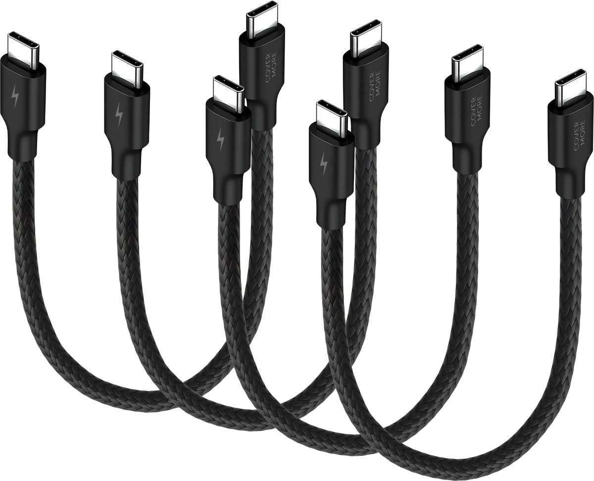 Voordeelbundel usb C kabels - Usb C naar usb C - 30cm - Kort - 4 stuks - Zwart
