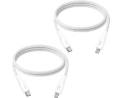 Usb-c naar Lightning kabel 2 meter - Oplaadkabel geschikt voor iPhone - Snellader - Oplaadkabel - Stevig - Nylon - Wit - 2 stuks