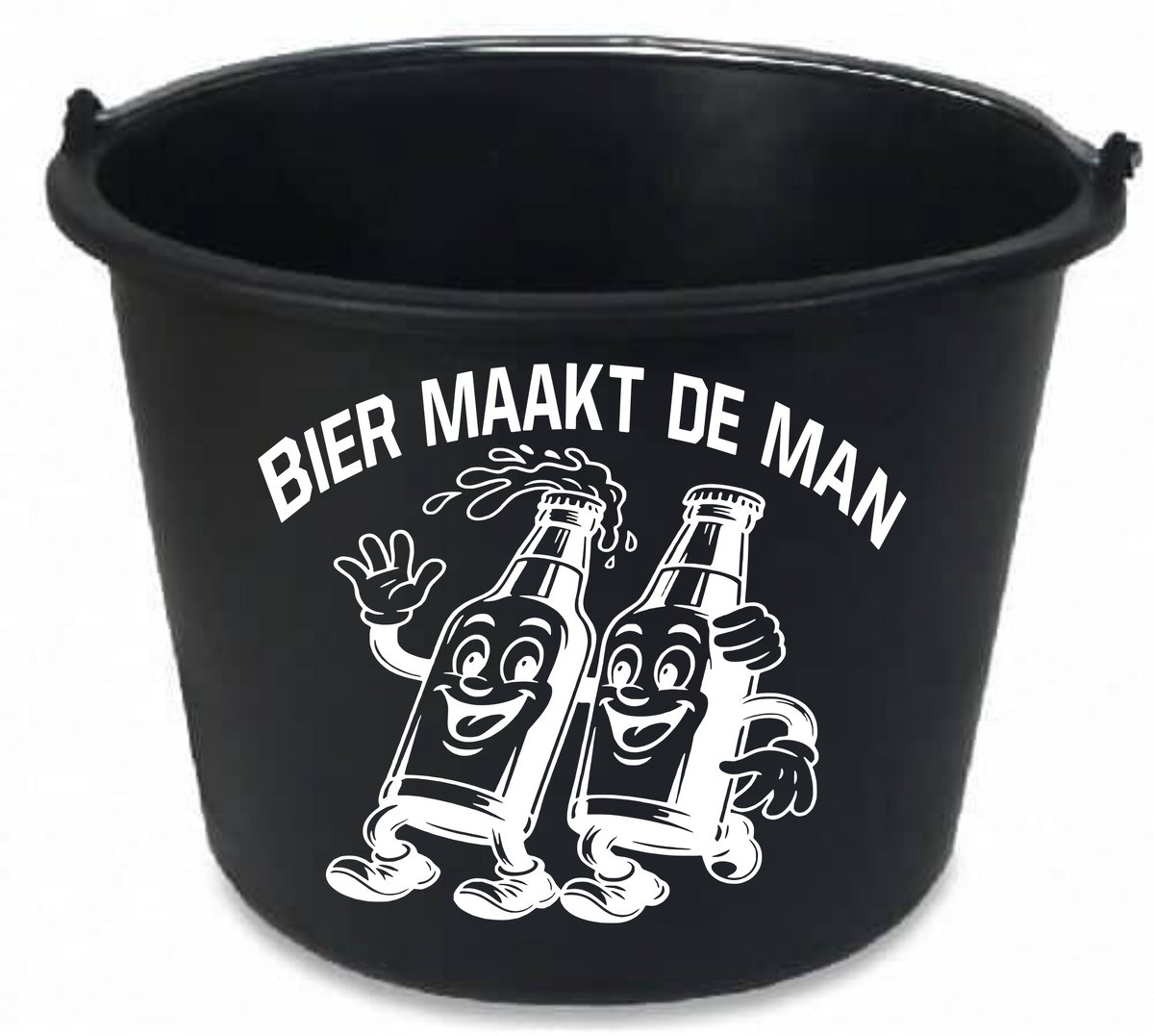 Bedrukte emmer 12 liter - tekst - spreuk - bier - man - afbeelding bierfles -