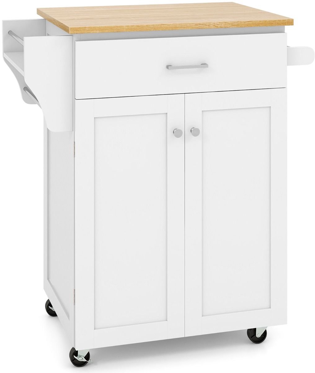 Keukeneiland - Verplaatsbaar - Keukenkast - Dressoir - Organizer - Kasten - Houten Werkblad - Wit