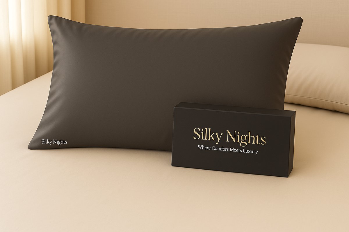 Silky Nights® Zijden Kussensloop - Premium 100% Moerbei – Kussensloop 60 x 70 - Verborgen Ritssluiting - Satijnen Kussensloop voor Huid- en Haarverzorging - Silk Pillowcase – 22 Momme Grade 6A - Charcoal Zwart
