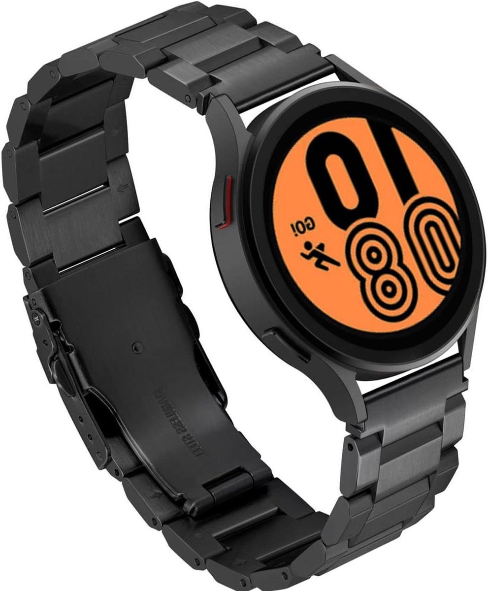 Nordivar - Metalen Roestvrijstalen Horlogeband voor Galaxy Watch 4 - Zwart en Zilver - Klassieke Snelsluiting - Compatibel met 40 mm, 42 mm, 44 mm, 46 mm - Dubbel Slot