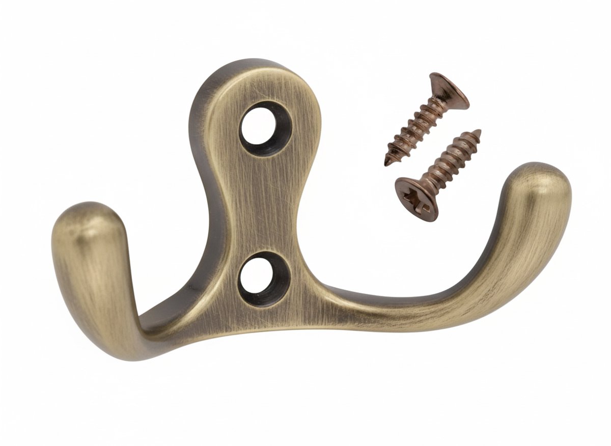Wandhaak klein Antiek Messing - kapstokhaakje - jashaakje - kledinghaakje