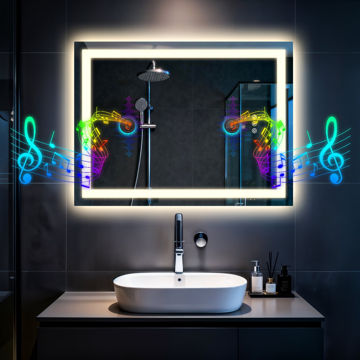 LUVODI LED-badkamerspiegel - 500x700mm Rechthoekige wandspiegel met Bluetooth-luidsprekers en anticondensfunctie