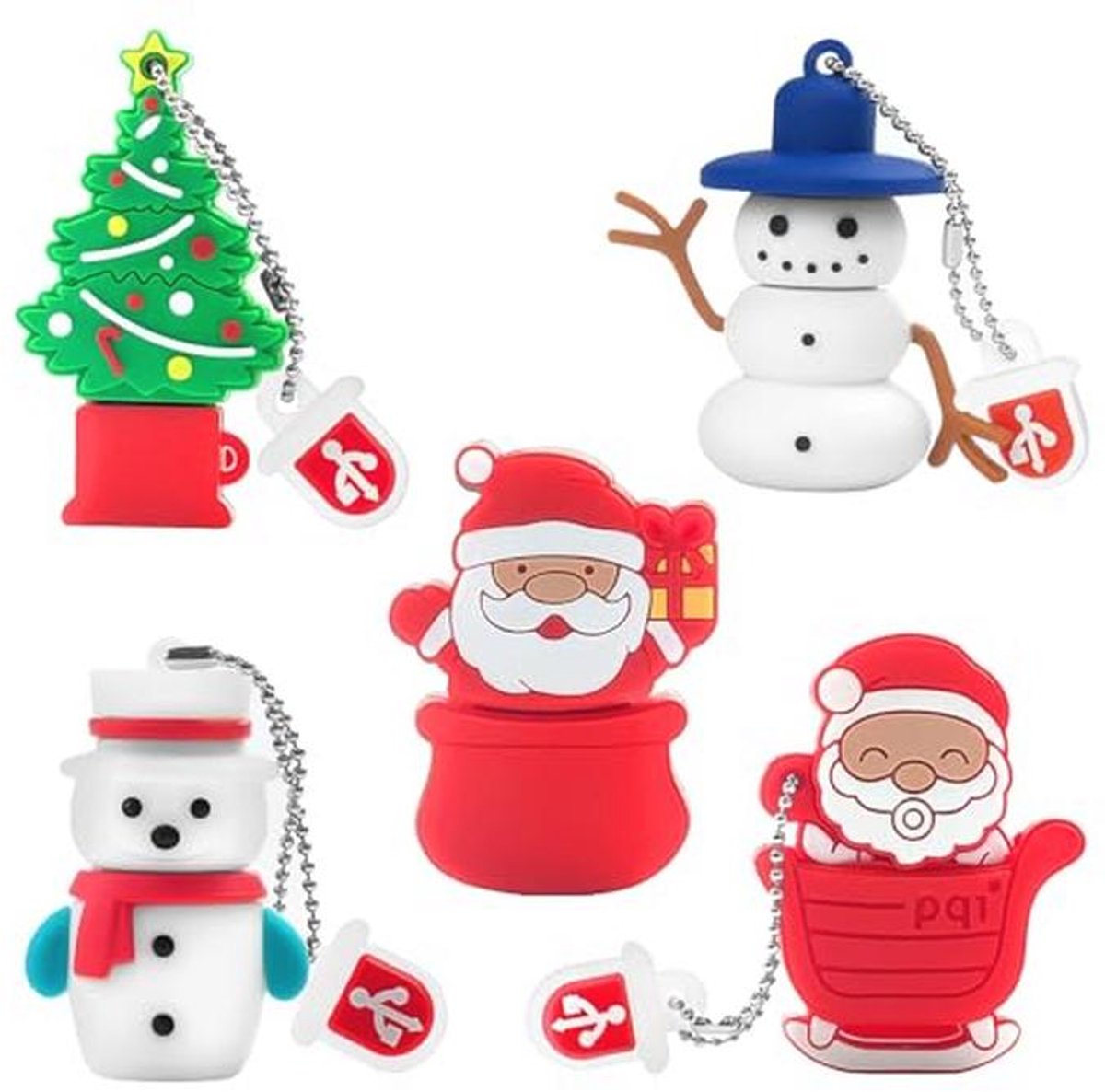 CUTE USB STICKS - 16GB MET VERSCHILLENDE KERSTMODELLEN - 5-DELIGE SET