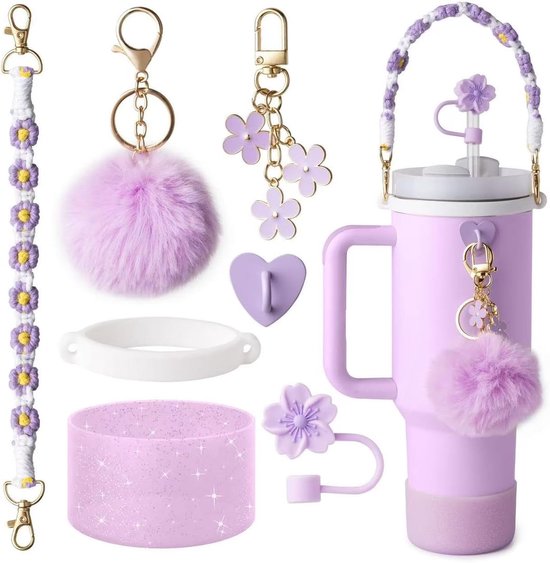 Daity 7 stuks - Beker Decoratie voor Stanley Cups - Leuke Decoratie - Exclusief Drinkglazen en Rietjes - Paars