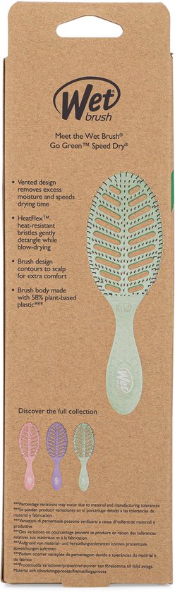 WetBrush Go Green Speed Dry – Green - Sneldrogende Groene Haarborstel – Met Duurzame, Ecovriendelijke Materialen – Vermindert Haarbreuk & Frizz – Geschikt Voor Nat & Droog Haar – Ultra Zachte IntelliFlex® Haren – Voor Elk Haartype – Vegan & Duurzaam