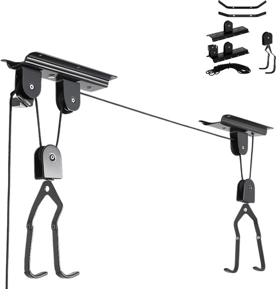 Lomera Fietslift Plafondmontage - Ophangsysteem Fiets - Fietstakel Max 45 Kg - Fiets Lift - Fietsenstandaard - Fietsstaander – Fiets Ophangsysteem – Fietshanger