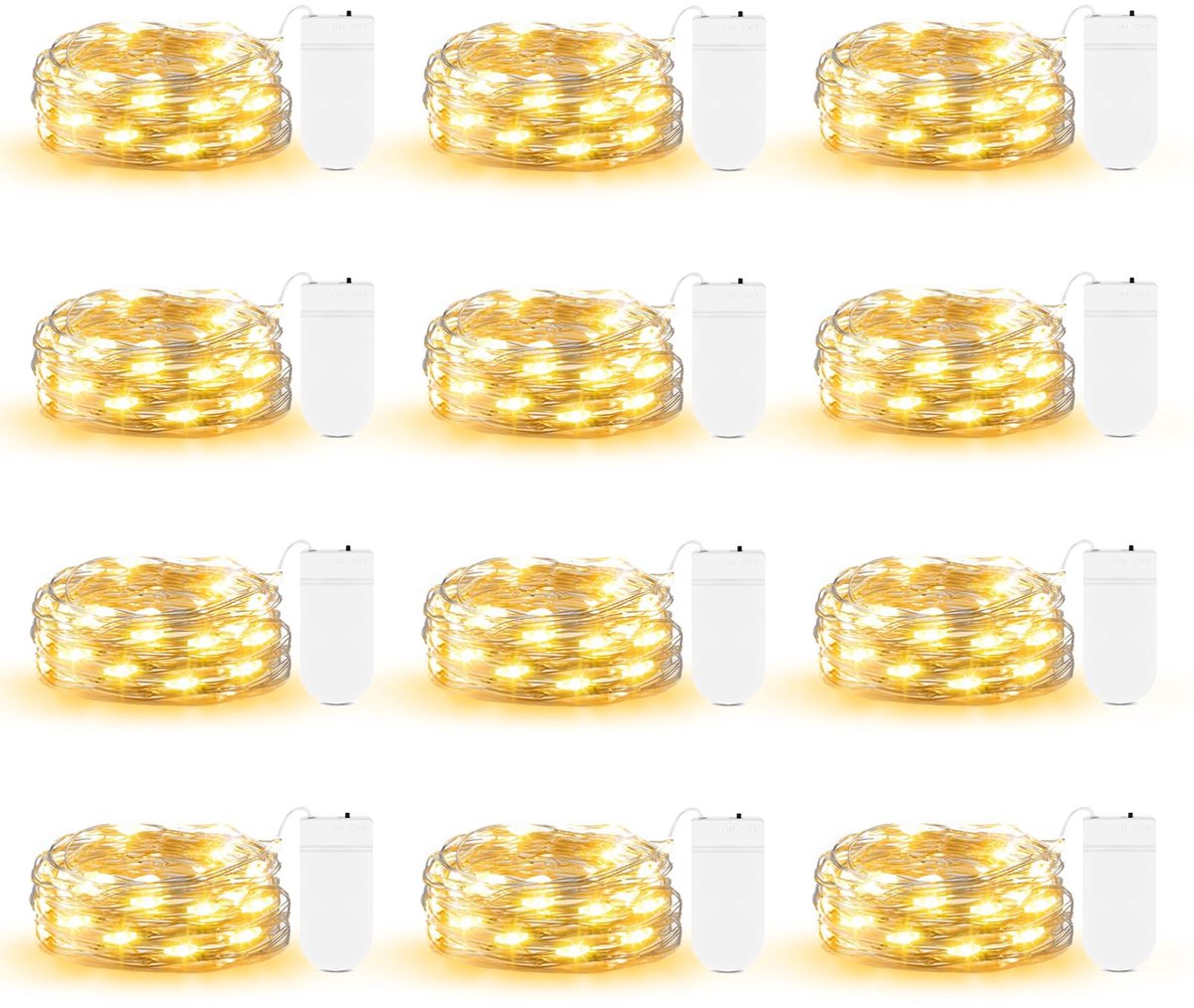 longziming -12 Slingers op Batterijen – 2m 20 Slingers op LED – Mini Slinger op Batterij – Warm Licht – Energiezuinig – Flexibel te Plaatsen – Geschikt voor Feestdecoratie